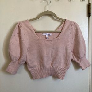 BCBGeneration Y2K Light Pink Cropped Square Neck Balloon Sleeve Sweater